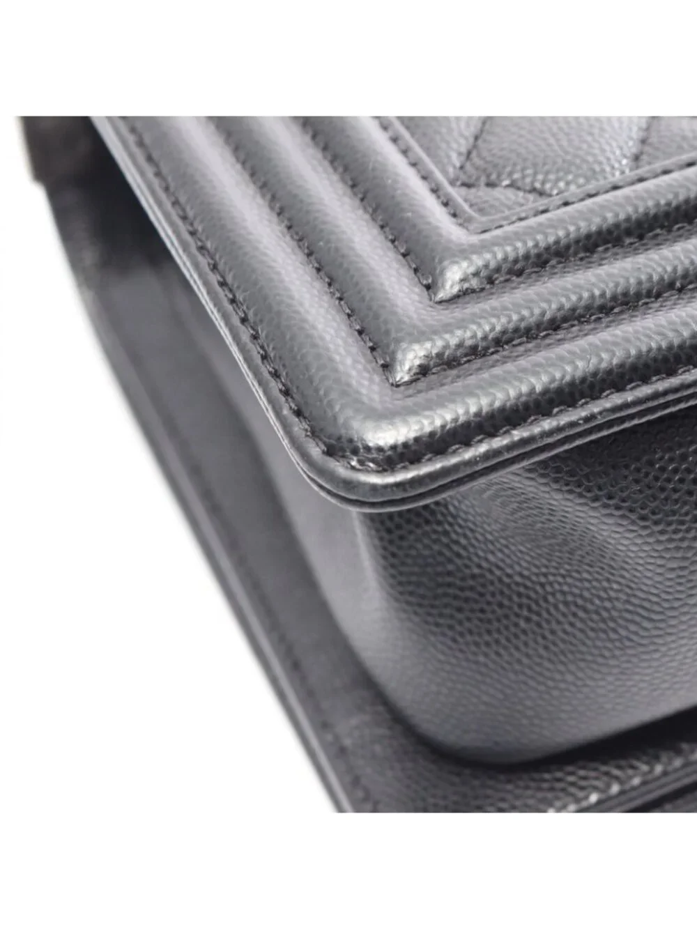 Chanel Shoulder Bag Boy Black Caviar Leather Boy Chain